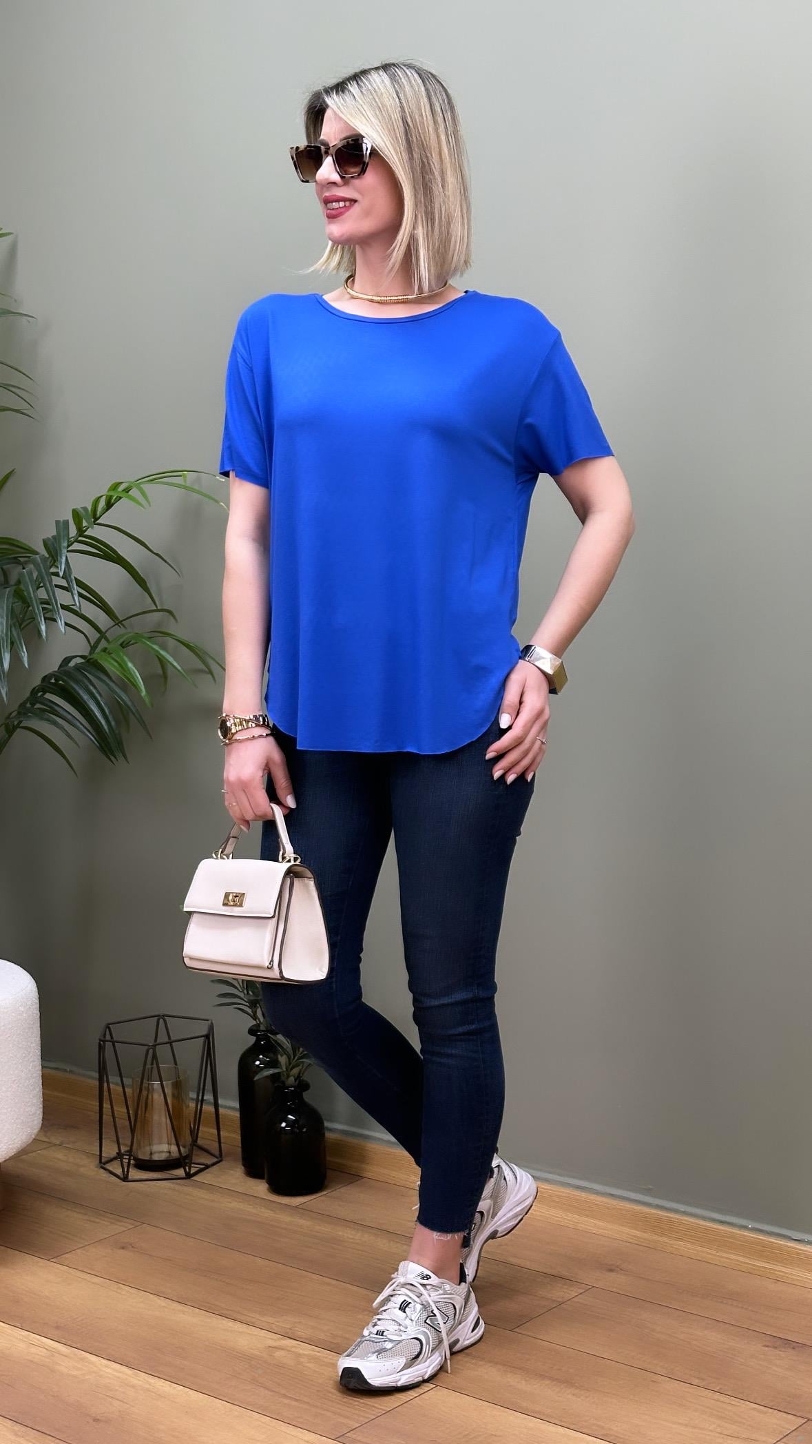 MODAL KUMAŞ LAZER KESİM  T-SHIRT SAKS MAVİ