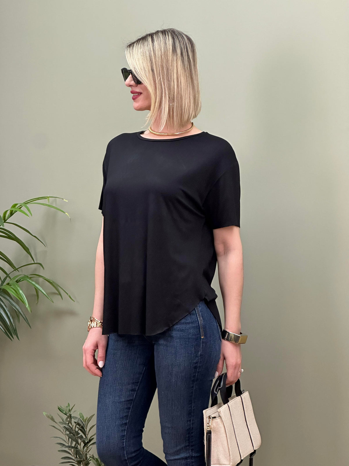 MODAL KUMAŞ LAZER KESİM  T-SHIRT SİYAH