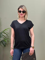 MODAL KUMAŞ V YAKA T-SHIRT SİYAH