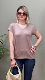 MODAL KUMAŞ V YAKA T-SHIRT VİZON