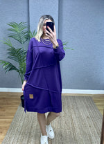 MOR OVERSİZE GEOMETRİK  DİKİŞ DETAYLI SWEAT TUNİK