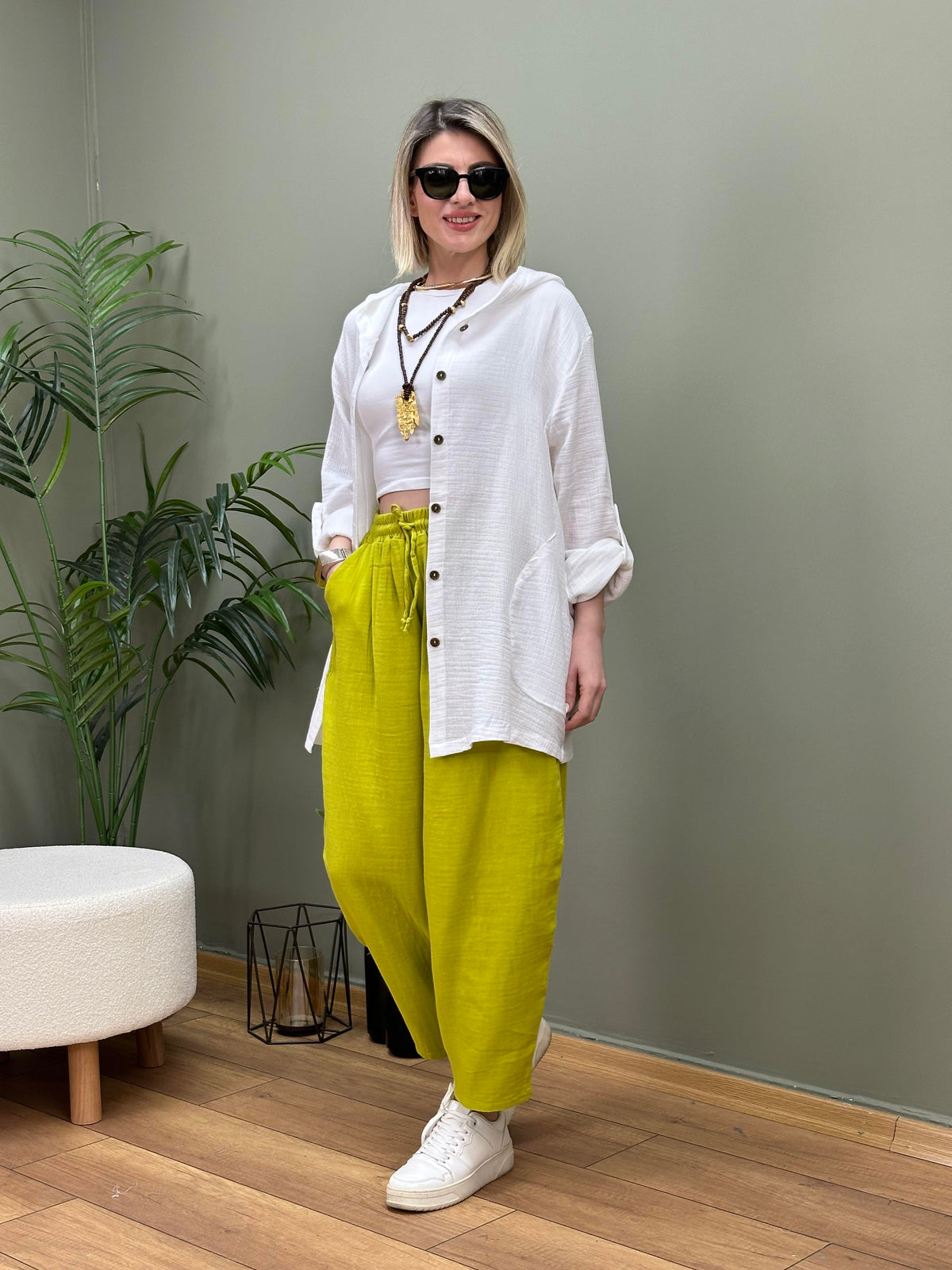 MUSLİN PANTOLON OLIVE YEŞİL
