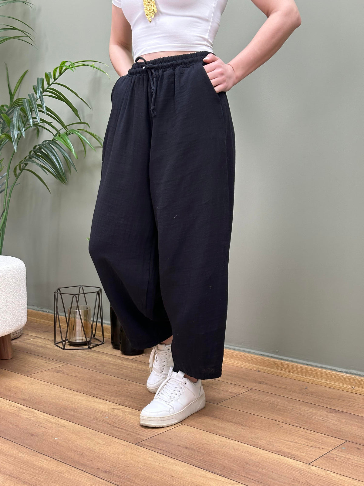 MUSLİN PANTOLON SİYAH