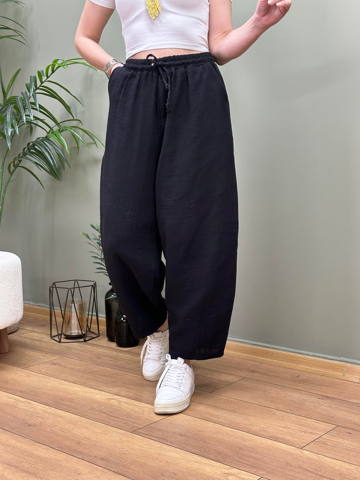 MUSLİN PANTOLON SİYAH