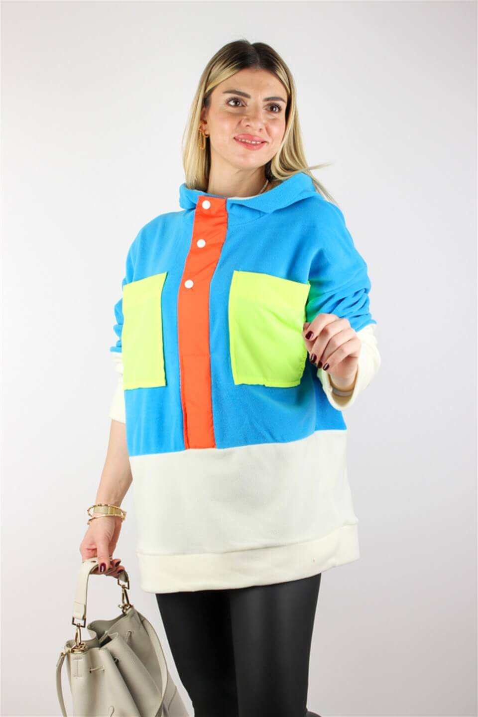 NEON RENKLİ DETAYLI POLAR SWEATSHİRT