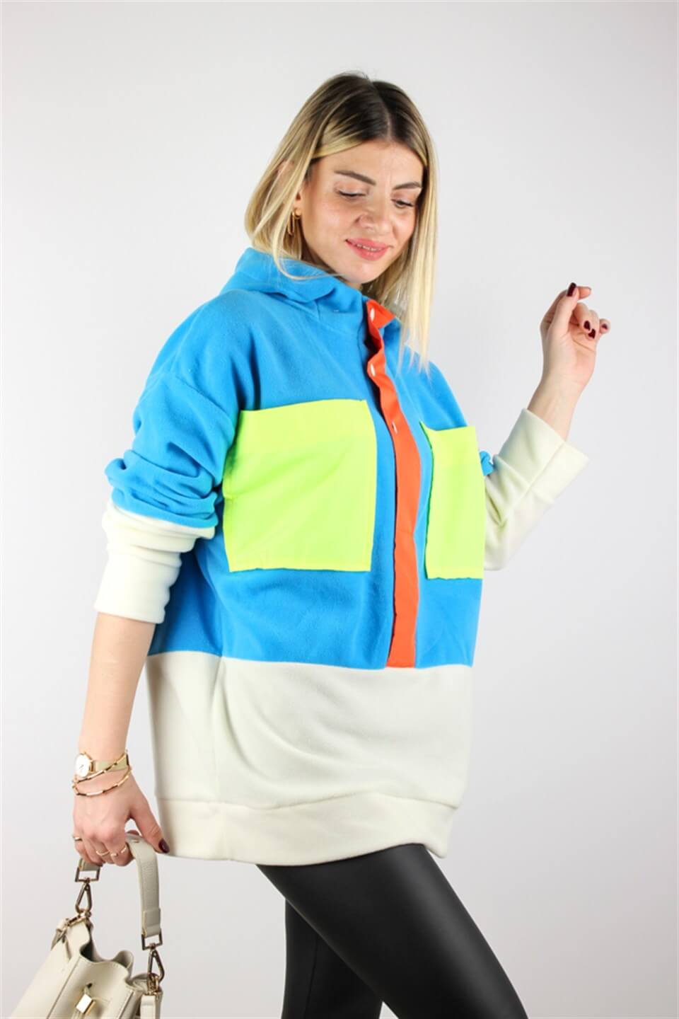NEON RENKLİ DETAYLI POLAR SWEATSHİRT