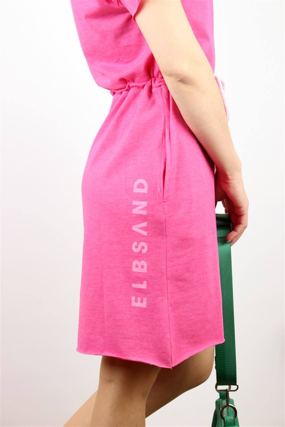 ORGANİK PAMUK BEL BAĞLAMALI ELBİSE  PEMBE