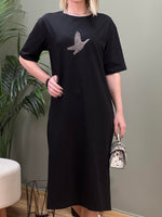 ORİJİNAL MODEL KUŞ NAKIŞLI SİYAH ELBİSE