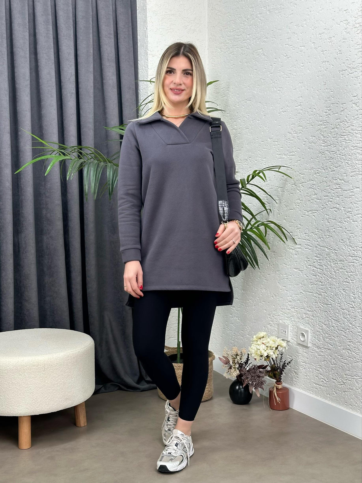 ORİJİNAL TASARIM YAN YIRTMAC TUNİK ANTRASİT