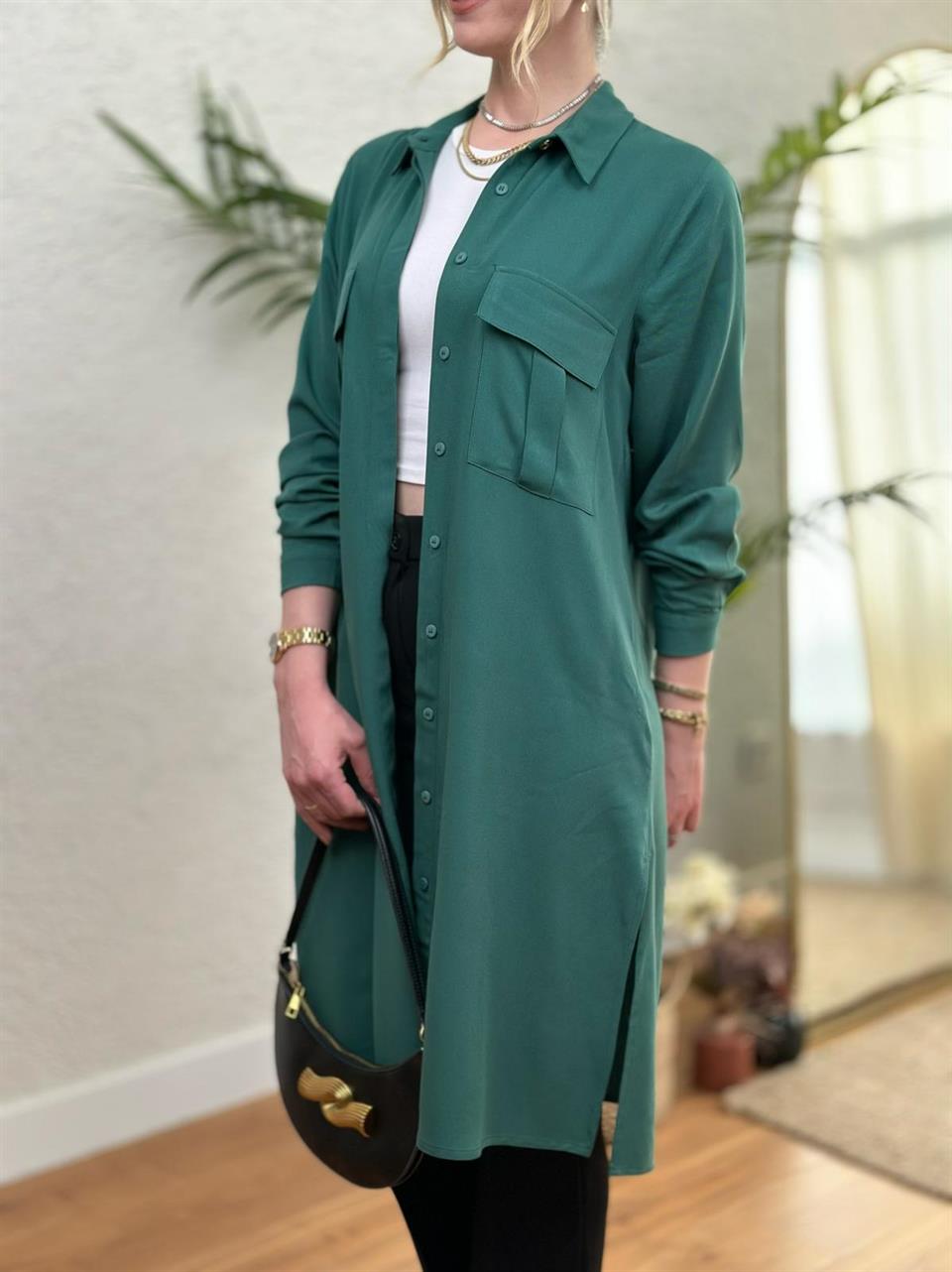 ORJ TENSEL KUMAŞ GÖMLEK ELBİSE