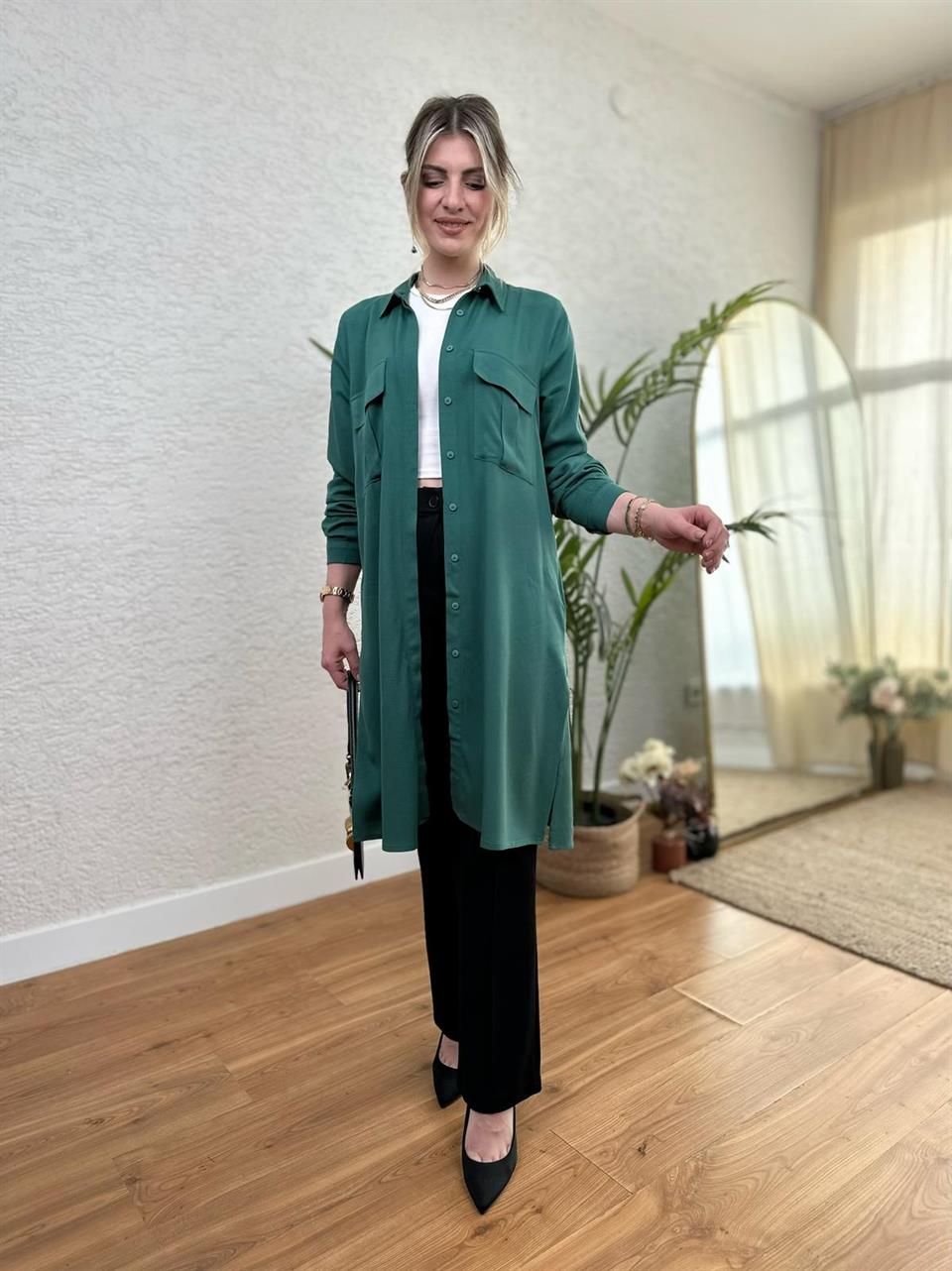 ORJ TENSEL KUMAŞ GÖMLEK ELBİSE