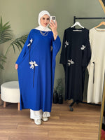 Oslo çiçekli oversize tunik saks mavi