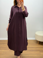 Oversize Düğmeli Uzun Tunik Pantolon Takım Mürdüm