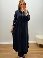 Oversize Düğmeli Uzun Tunik Pantolon Takım Lacivert