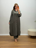 Oversize Düğmeli Uzun Tunik Pantolon Takım Haki