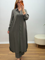 Oversize Düğmeli Uzun Tunik Pantolon Takım Haki