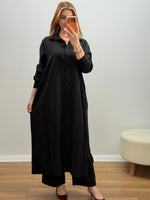 Oversize Düğmeli Uzun Tunik Pantolon Takım Siyah