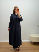 Oversize Düğmeli Uzun Tunik Pantolon Takım Lacivert