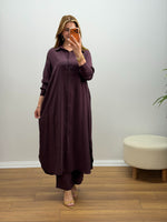 Oversize Düğmeli Uzun Tunik Pantolon Takım Mürdüm