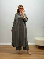 Oversize Düğmeli Uzun Tunik Pantolon Takım Haki