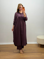 Oversize Düğmeli Uzun Tunik Pantolon Takım Mürdüm