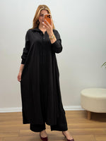 Oversize Düğmeli Uzun Tunik Pantolon Takım Siyah