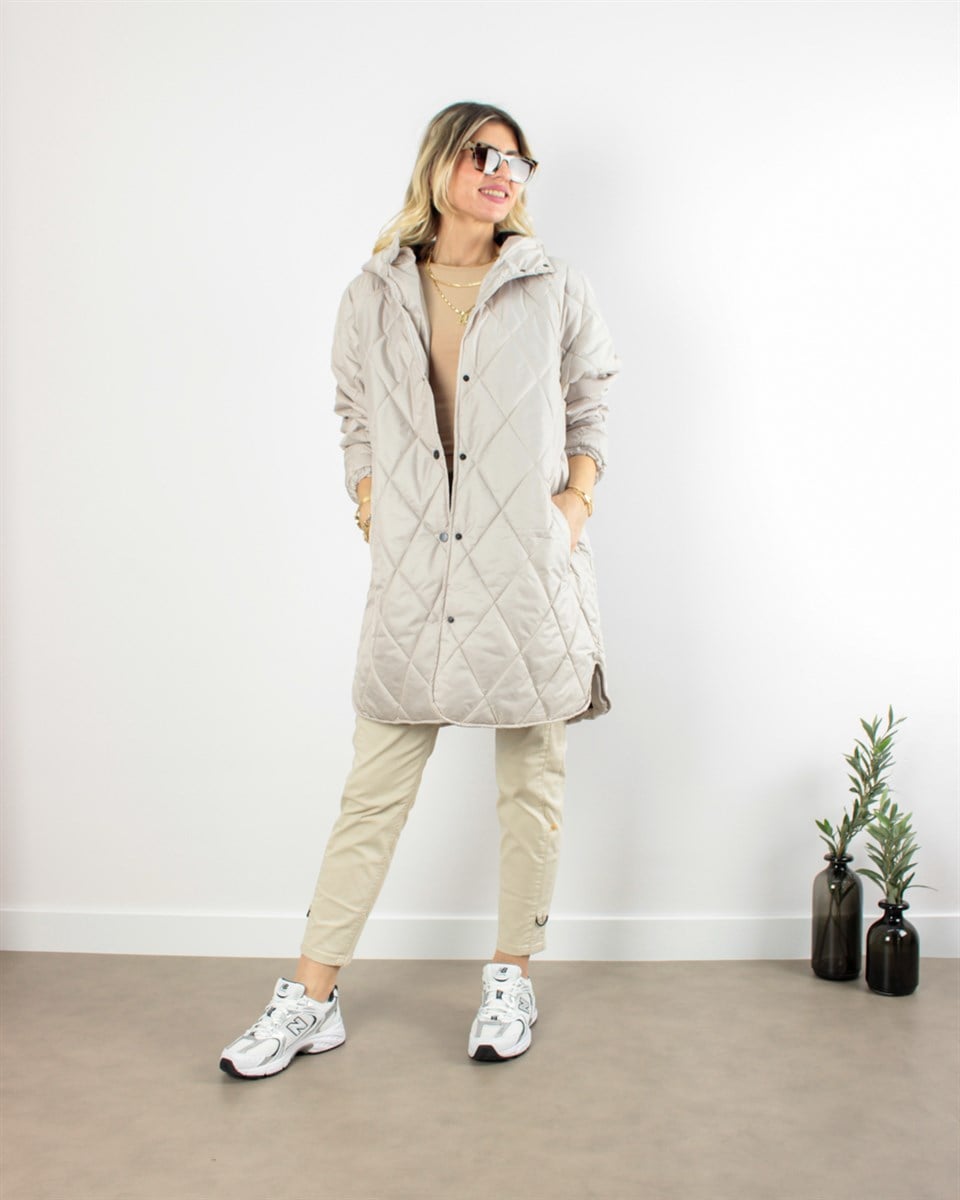 OVERSİZE KAPİTONE MONT KREM
