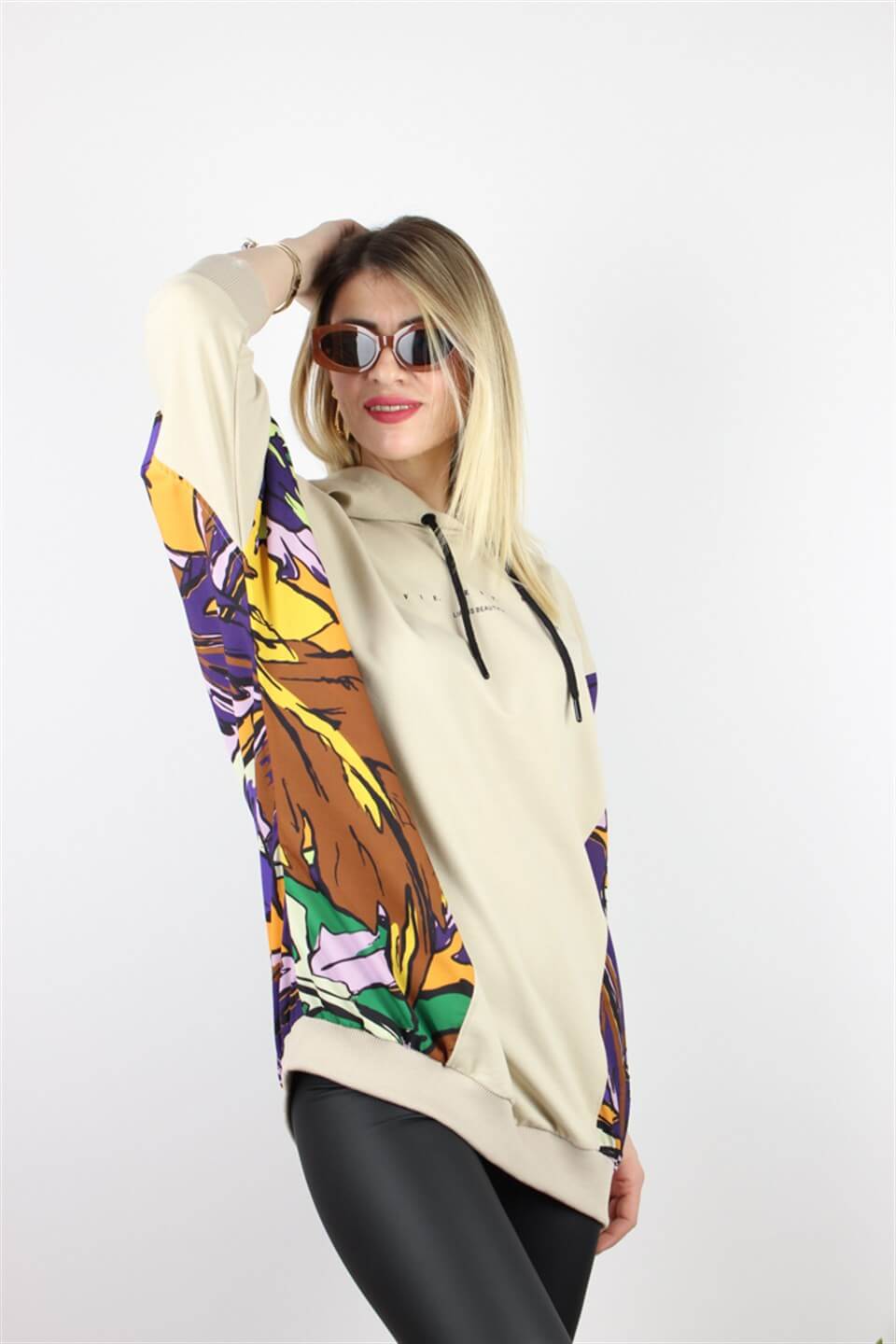 OVERSIZE MEÇLİ SWEATSHİRT BEJ
