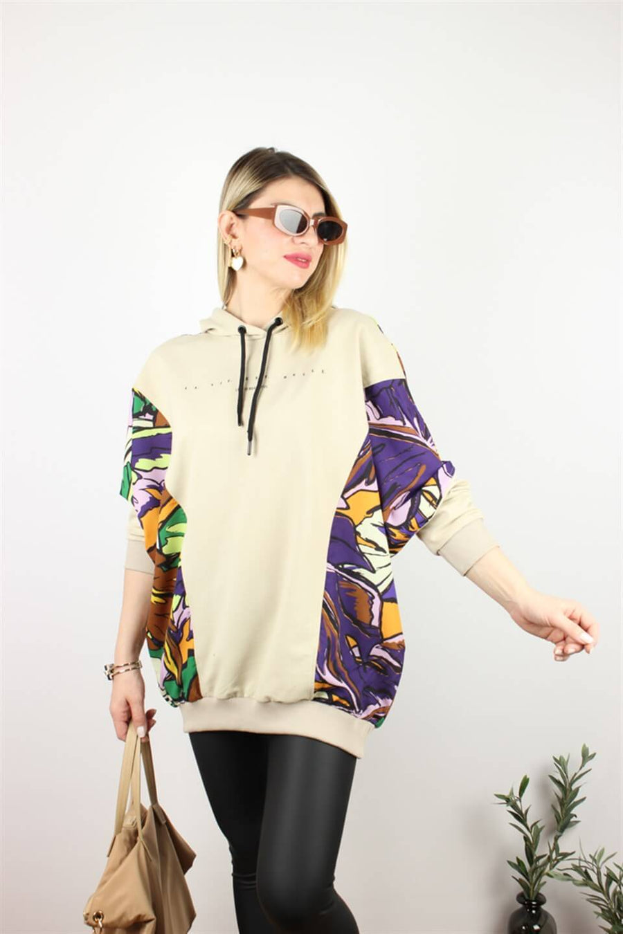 OVERSIZE MEÇLİ SWEATSHİRT BEJ