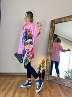 OVERSIZE POPLİN KUMAŞ DESENLİ GÖMLEK