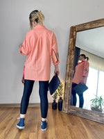 OVERSIZE POPLİN KUMAŞ DESENLİ GÖMLEK TURUNCU