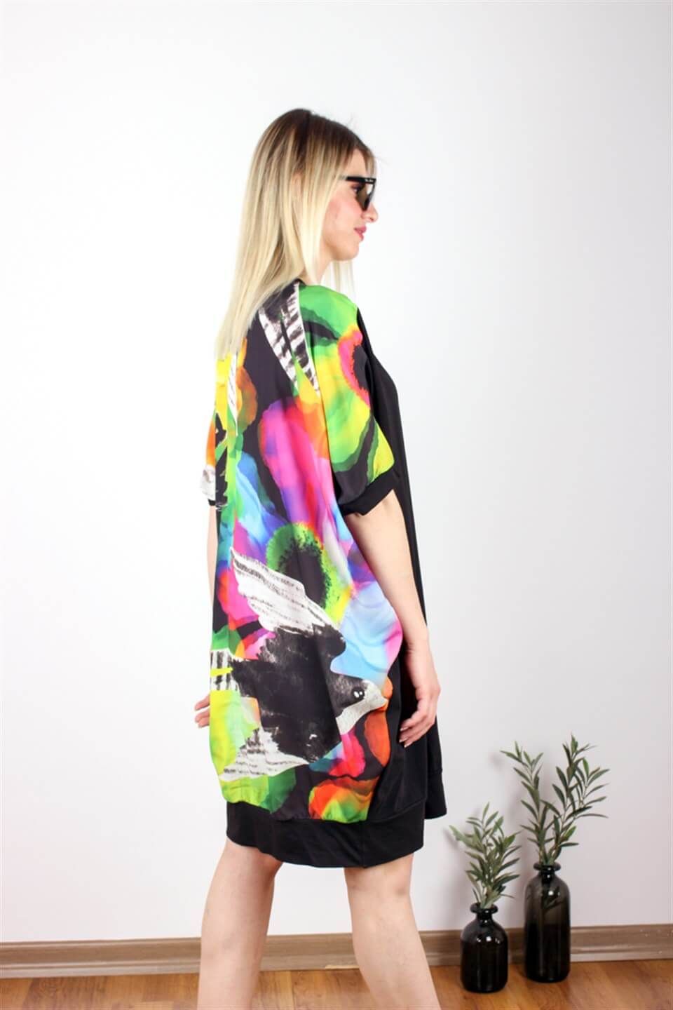 OVERSIZE SIRT BASKI DETAYLI SWEAT ELBİSE