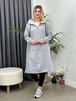 OVERSIZE UZUN SPOR KABAN ŞARDONLU GRİ
