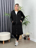 OVERSIZE UZUN SPOR KABAN ŞARDONLU SİYAH