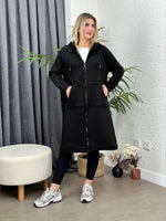 OVERSIZE UZUN SPOR KABAN ŞARDONLU SİYAH