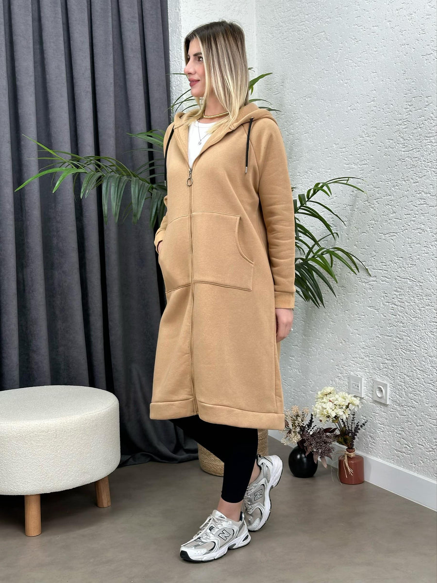 OVERSIZE UZUN SPOR KABAN ŞARDONLU VİZON
