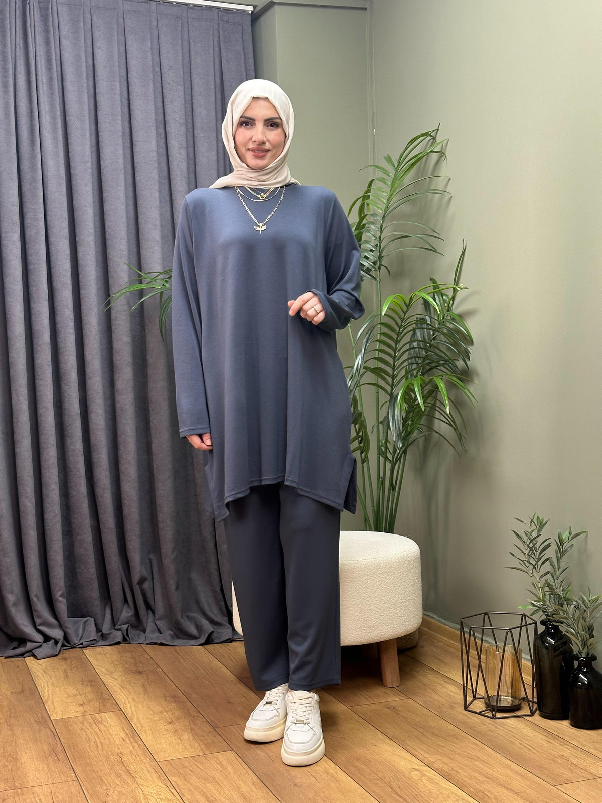 OYSHO %100 PAMUK İKİLİ TAKIM INDIGO