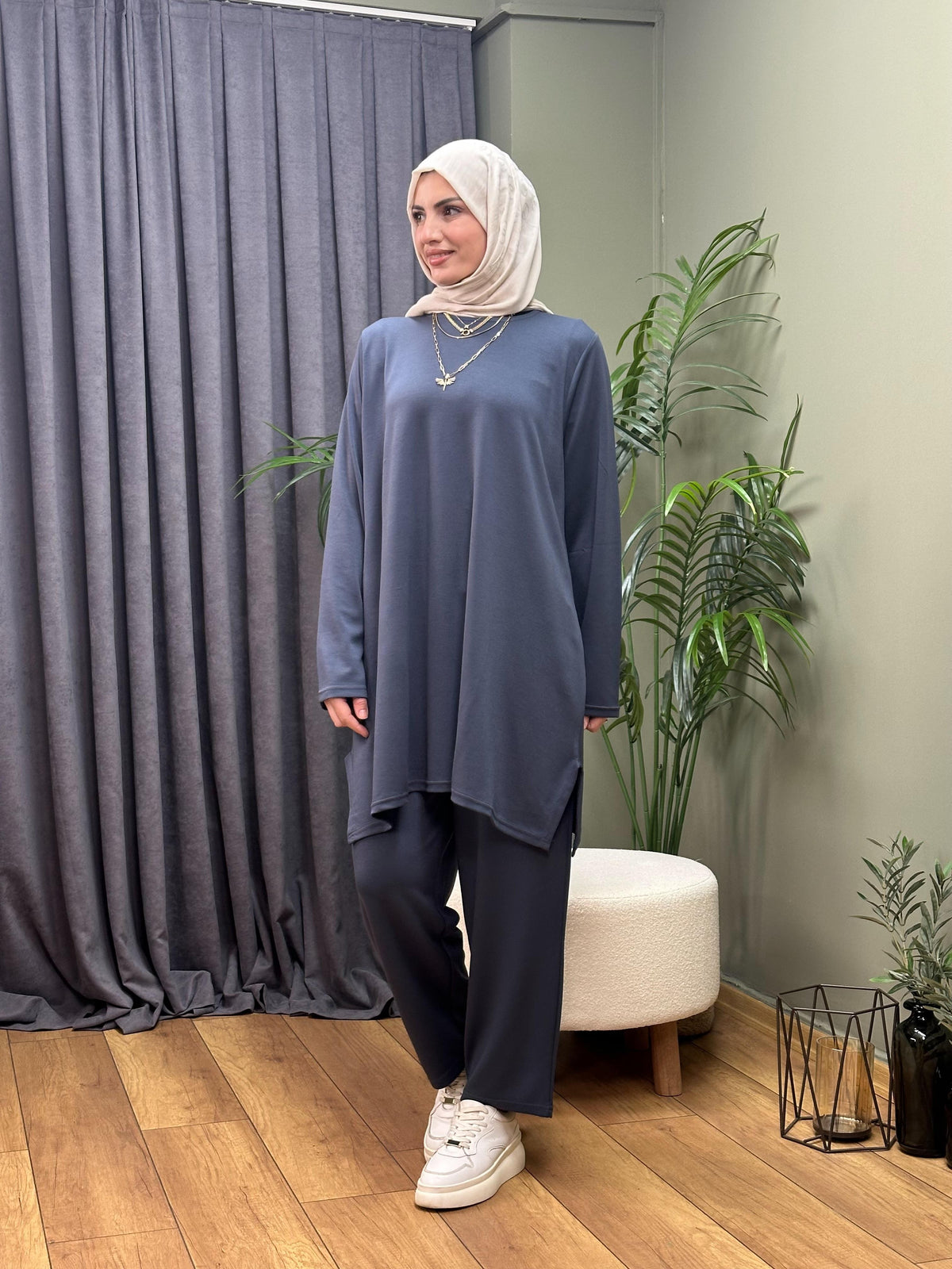 OYSHO %100 PAMUK İKİLİ TAKIM INDIGO