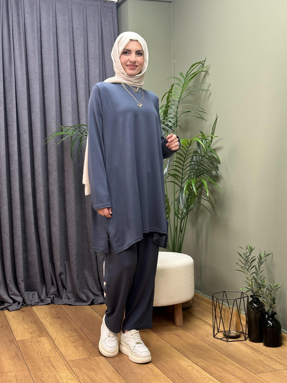 OYSHO %100 PAMUK İKİLİ TAKIM INDIGO