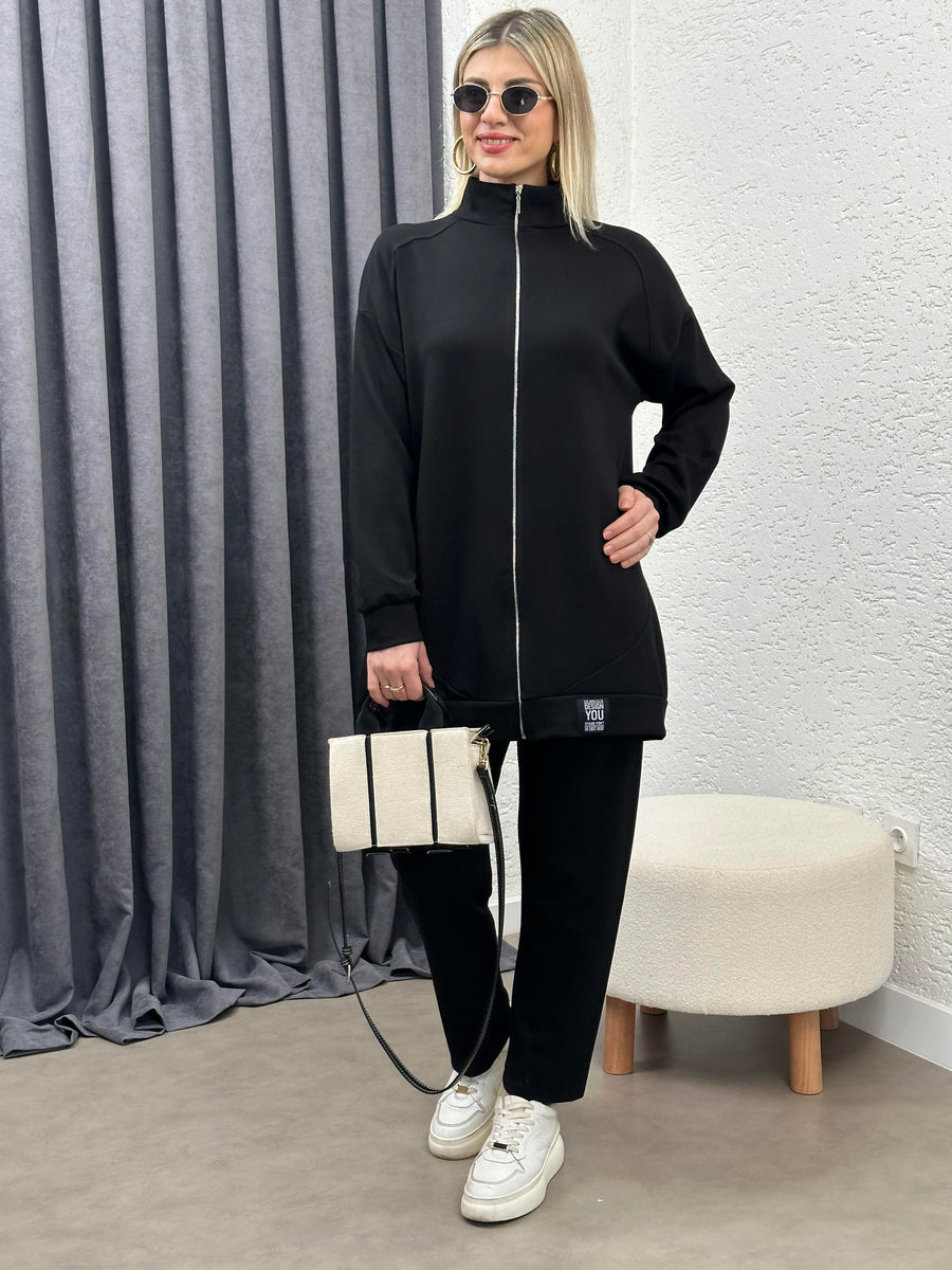 OYSHO KUMAŞ FERMUARLI İKİLİ TAKIM SİYAH