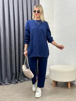 OYSHO KUMAŞ GEOMETRİK DİKİŞLİ TAKIM LACİVERT
