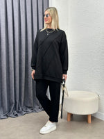 OYSHO KUMAŞ GEOMETRİK DİKİŞLİ TAKIM SİYAH