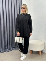 OYSHO KUMAŞ GEOMETRİK DİKİŞLİ TAKIM SİYAH