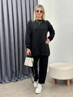 OYSHO KUMAŞ GEOMETRİK DİKİŞLİ TAKIM SİYAH