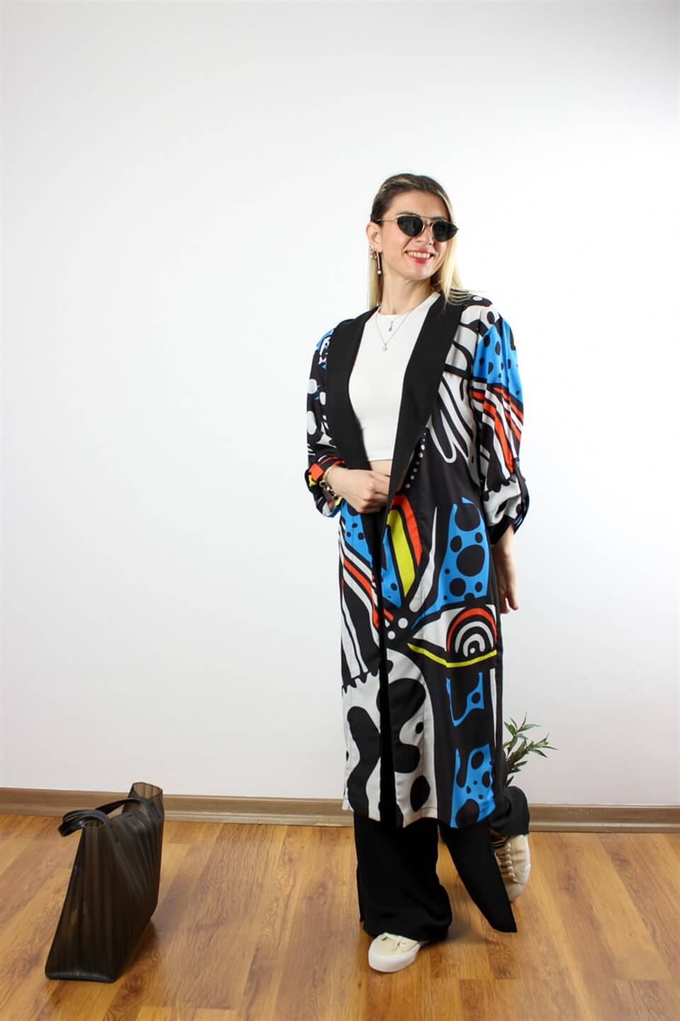 ÖZEL TASARIM KAFTAN MAVİ SİYAH DESEN