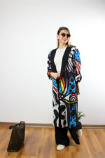 ÖZEL TASARIM KAFTAN MAVİ SİYAH DESEN
