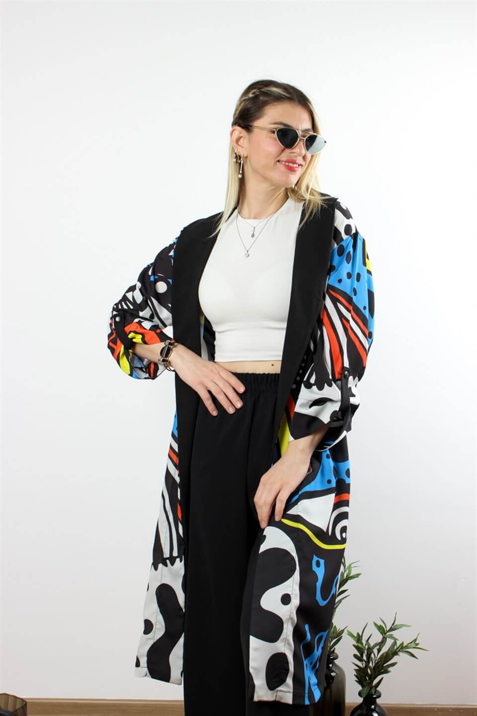 ÖZEL TASARIM KAFTAN MAVİ SİYAH DESEN