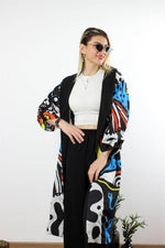 ÖZEL TASARIM KAFTAN MAVİ SİYAH DESEN