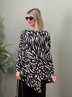 PAMUK TAKIM ASİMETRİK BLUZLU ZEBRA  DESEN