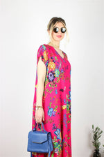 PAMUKLU VİSKON ÇİÇEK DESENLİ ELBİSE PEMBE